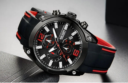 Reloj Megir de cuarzo analógico con cronógrafo para hombre, fecha, manecillas luminosas y correa de silicona resistente al agua.