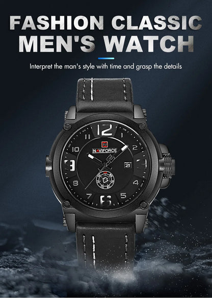NAVIFORCE Top Luxury Brand Men Sports Military Quartz Watch Man Analog Date Clock Leather Strap Wristwatch Relogio Masculino