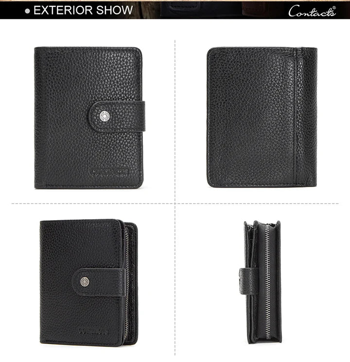 ONTACT'S Genuine Leather Short Wallets for Men RFID Vintage Coin Purse Card Holder Male Money Clip Women‘s Wallet Bag HandbagC