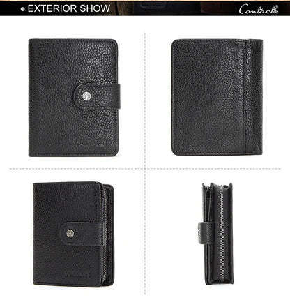 ONTACT'S Genuine Leather Short Wallets for Men RFID Vintage Coin Purse Card Holder Male Money Clip Women‘s Wallet Bag HandbagC