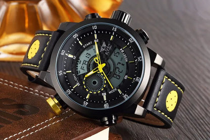 2024 NEW AMST Luxury Brand Men's Quartz LED Watches Men Fashion Casual Sports Clock Genuine Leather Military Wrist Watch