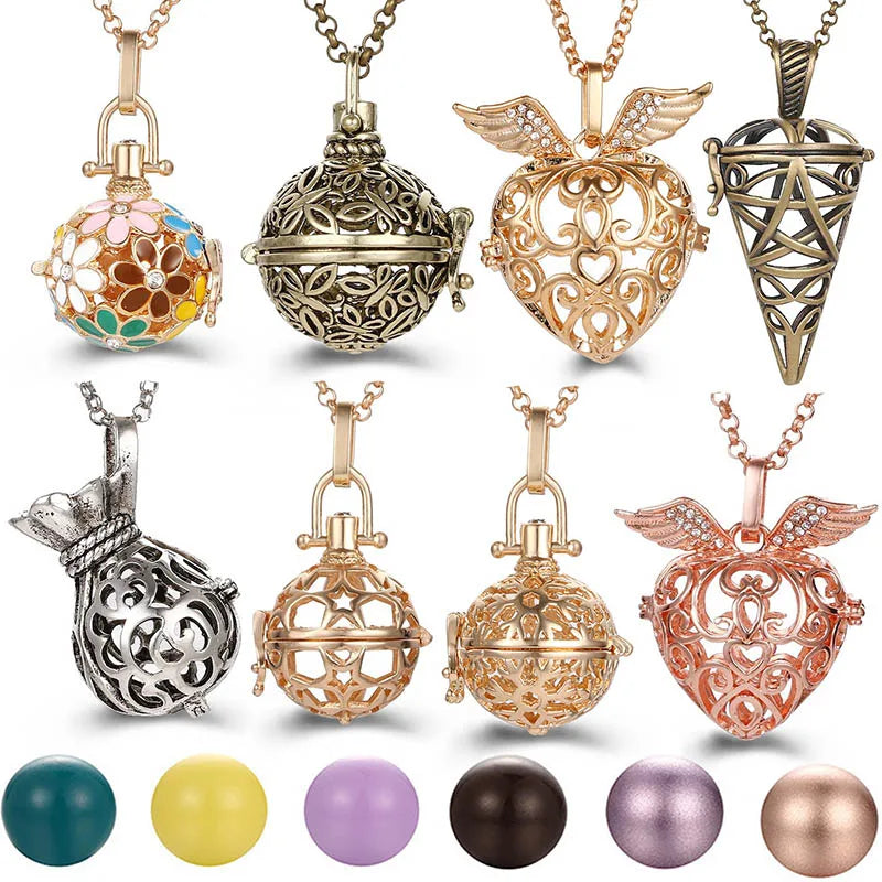 Mexico Music Ball Hollow Zircon Pendant Vintage Perfume Locket Necklace Aromatherapy Diffuser Sweater Chain For Women Jewelry