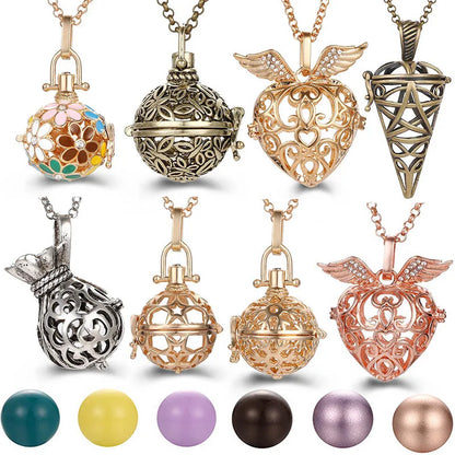 Mexico Music Ball Hollow Zircon Pendant Vintage Perfume Locket Necklace Aromatherapy Diffuser Sweater Chain For Women Jewelry