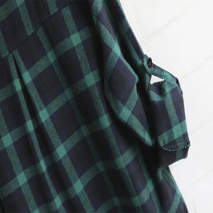 Women Blouse Shirt Loose Casual Plaid Shirts Long Sleeve Large Size Tops Womens Blouses Red Green 2021