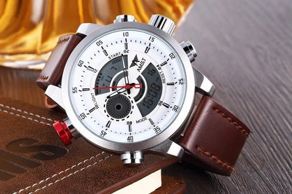 2024 NEW AMST Luxury Brand Men's Quartz LED Watches Men Fashion Casual Sports Clock Genuine Leather Military Wrist Watch