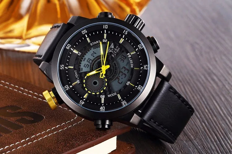 2024 NEW AMST Luxury Brand Men's Quartz LED Watches Men Fashion Casual Sports Clock Genuine Leather Military Wrist Watch