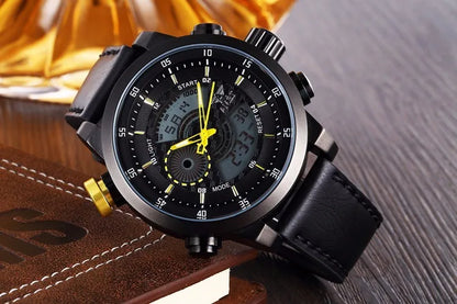 2024 NEW AMST Luxury Brand Men's Quartz LED Watches Men Fashion Casual Sports Clock Genuine Leather Military Wrist Watch