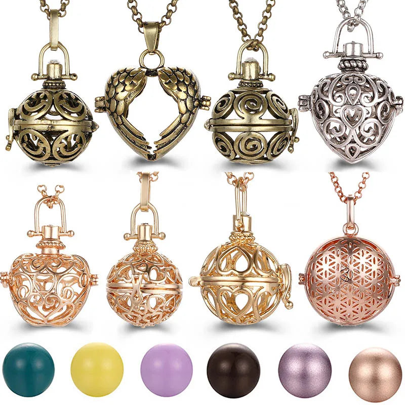 Mexico Music Ball Hollow Zircon Pendant Vintage Perfume Locket Necklace Aromatherapy Diffuser Sweater Chain For Women Jewelry