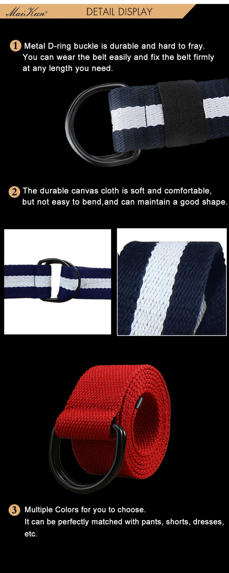 Maikun Tactical Canvas Men Belt High Quality Unisex Double D-Ring Buckle Waistband Casual Canvas Female Belt Fabric For Jeans