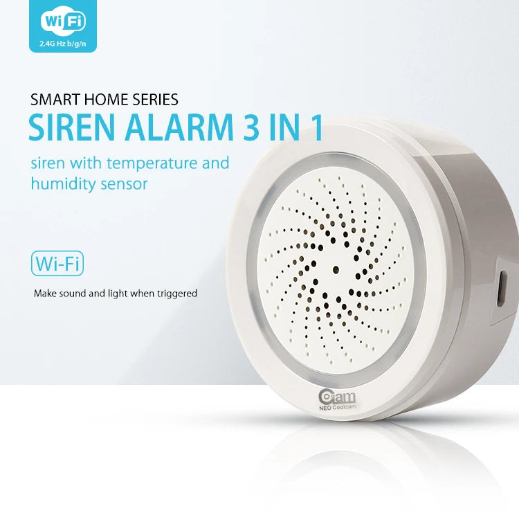 Alarma de sirena NEO Coolcam Smart Tuya Wifi con sensor de temperatura y humedad, compatible con Echo y Google Home Assistant