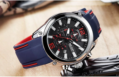 Reloj Megir de cuarzo analógico con cronógrafo para hombre, fecha, manecillas luminosas y correa de silicona resistente al agua.
