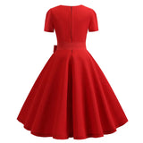 Women Square Collar Elegant Vintage Summer Dress Short Sleeve Midi Dress Robe Femme Casual Office Party Dress