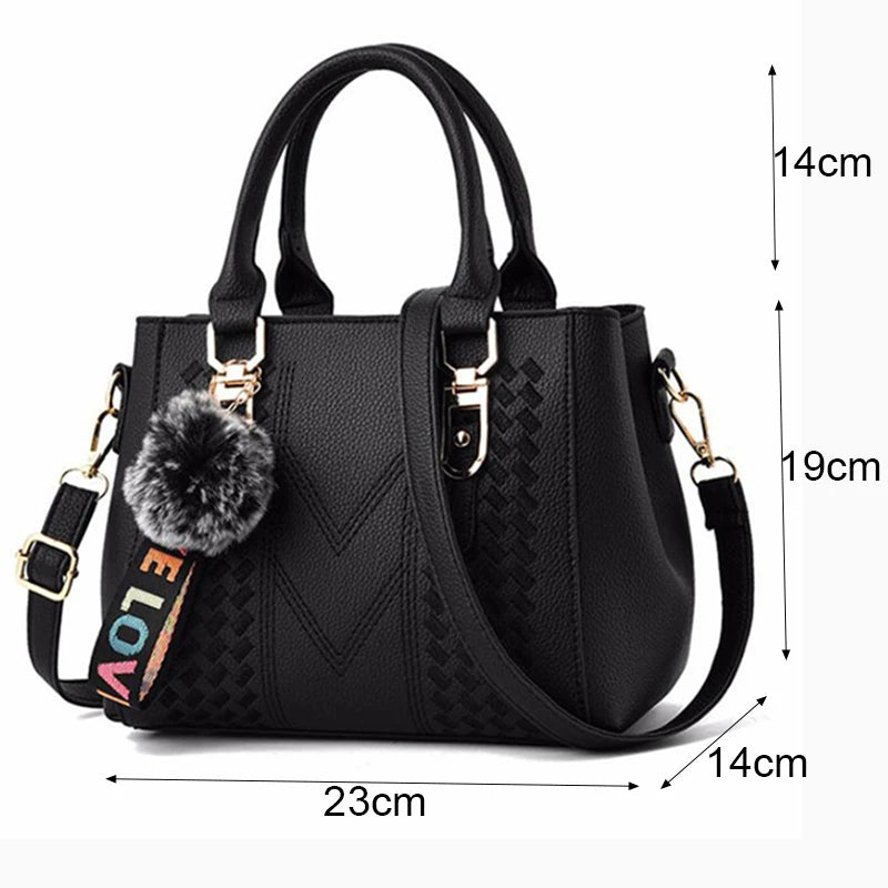 Embroidery Messenger Bags Women Leather Handbags Bags for Women Sac a Main Ladies Hair Ball Hand Bag