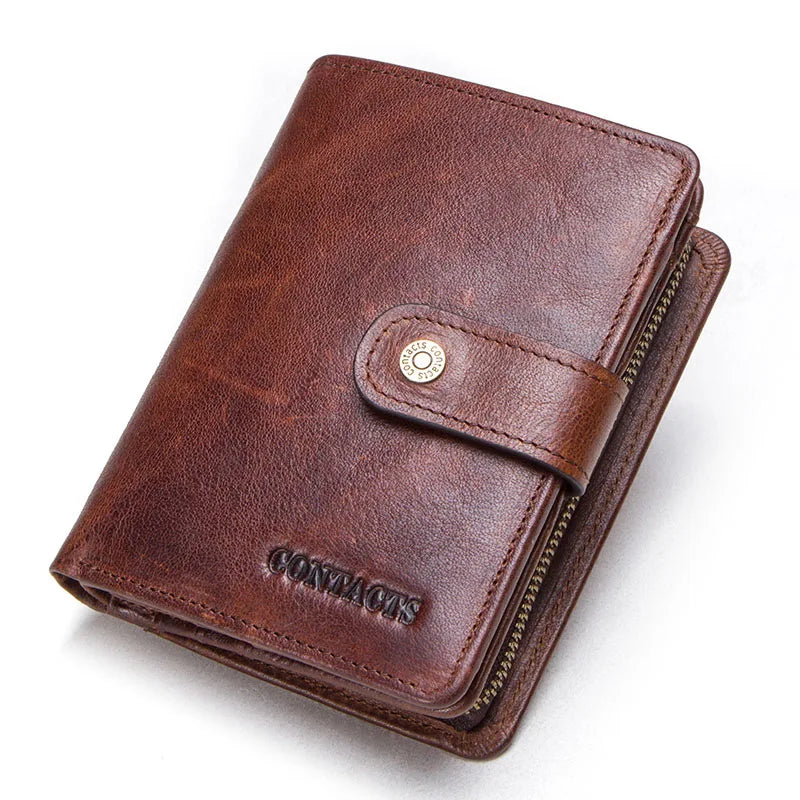 ONTACT'S Genuine Leather Short Wallets for Men RFID Vintage Coin Purse Card Holder Male Money Clip Women‘s Wallet Bag HandbagC