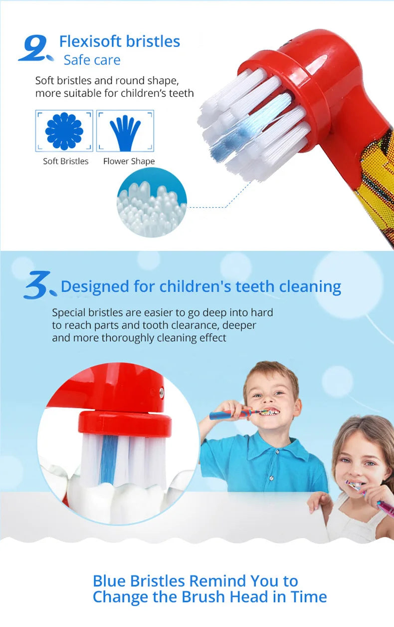 Recambio de cabezales de repuesto para cepillo de dientes eléctrico Oral B EB10 Kids, con cerdas suaves y cabezal redondo pequeño, ideal para limpieza dental de Spiderman y Frozen.