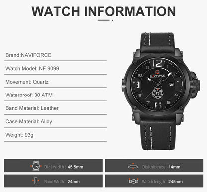 NAVIFORCE Top Luxury Brand Men Sports Military Quartz Watch Man Analog Date Clock Leather Strap Wristwatch Relogio Masculino