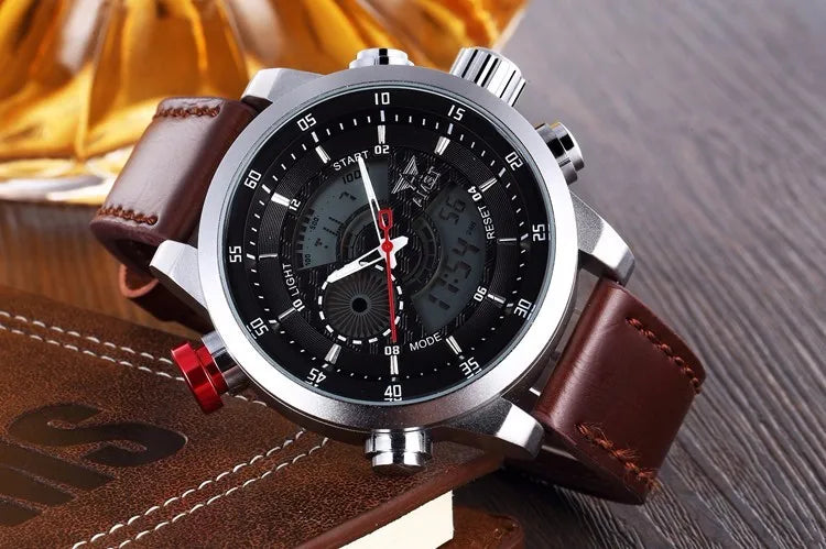 2024 NEW AMST Luxury Brand Men's Quartz LED Watches Men Fashion Casual Sports Clock Genuine Leather Military Wrist Watch