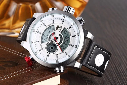 2024 NEW AMST Luxury Brand Men's Quartz LED Watches Men Fashion Casual Sports Clock Genuine Leather Military Wrist Watch