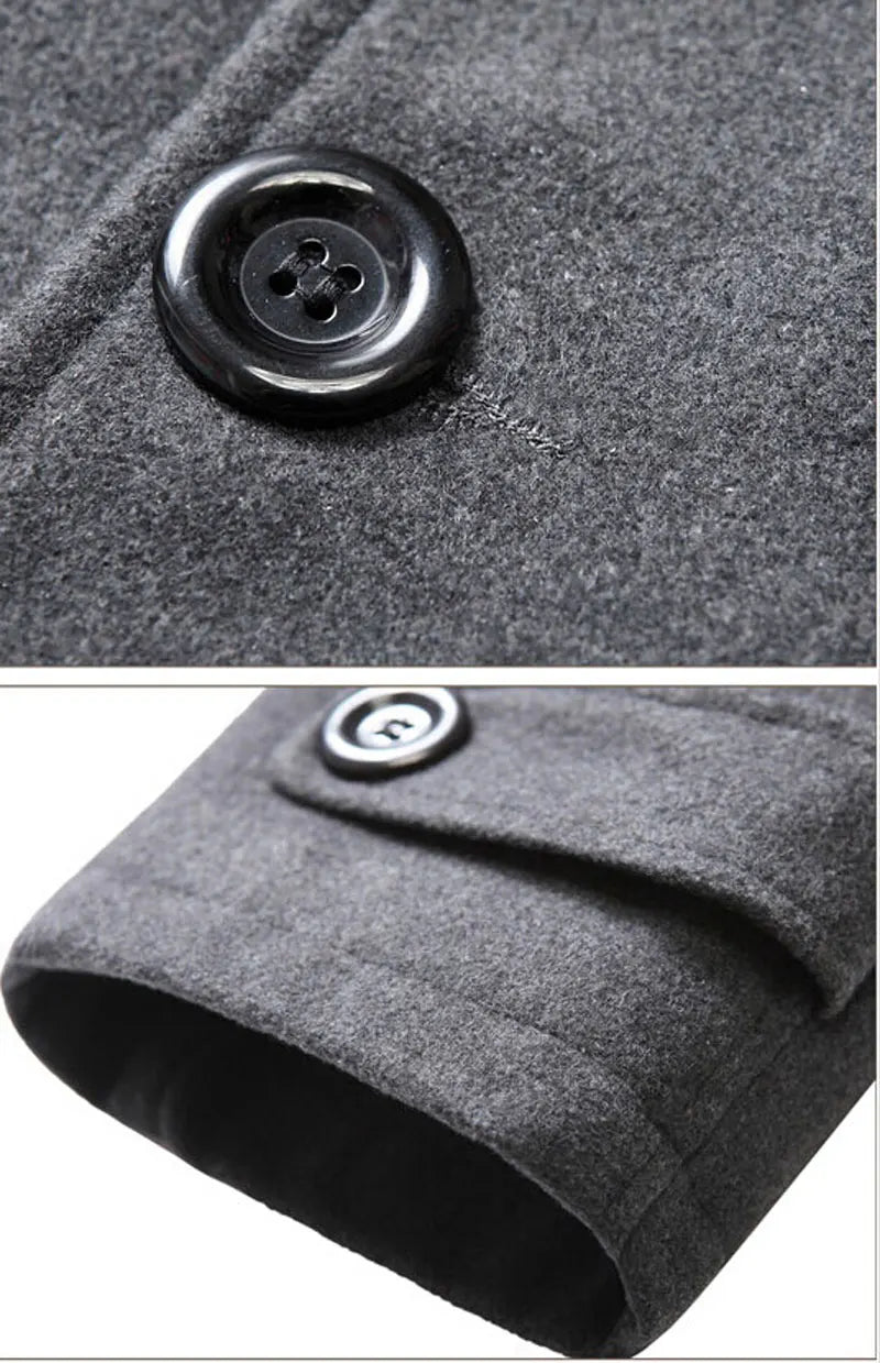 Men's Fleece Hooded Thick Wool Winter Coat 2023 Brand New Long Wool Trench Coat Men Casual Pocket Overcoat with Removable Hood