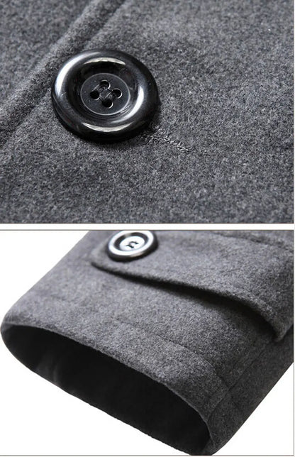 Men's Fleece Hooded Thick Wool Winter Coat 2023 Brand New Long Wool Trench Coat Men Casual Pocket Overcoat with Removable Hood