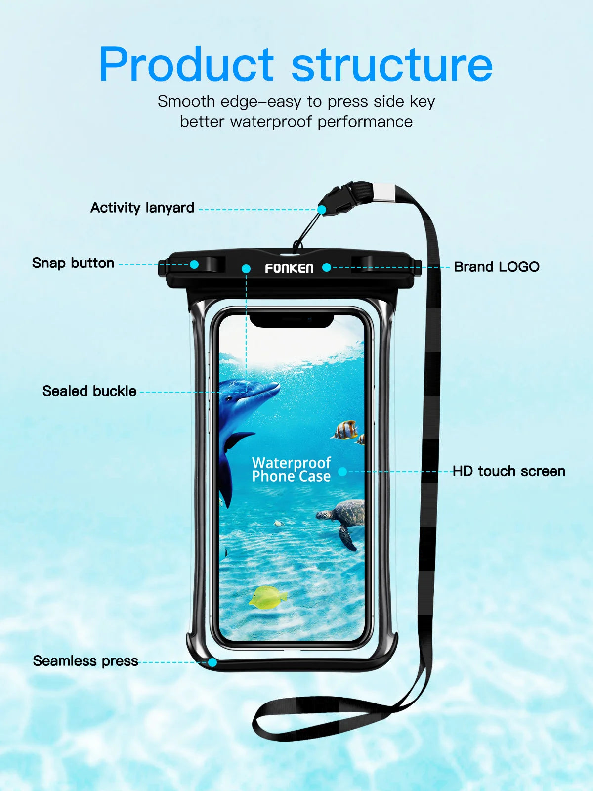 Funda impermeable FONKEN para teléfono, transparente, para la nieve, la selva tropical, bolsa seca, bolsa para natación, fundas grandes para teléfono móvil.
