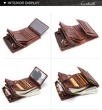 ONTACT'S Genuine Leather Short Wallets for Men RFID Vintage Coin Purse Card Holder Male Money Clip Women‘s Wallet Bag HandbagC
