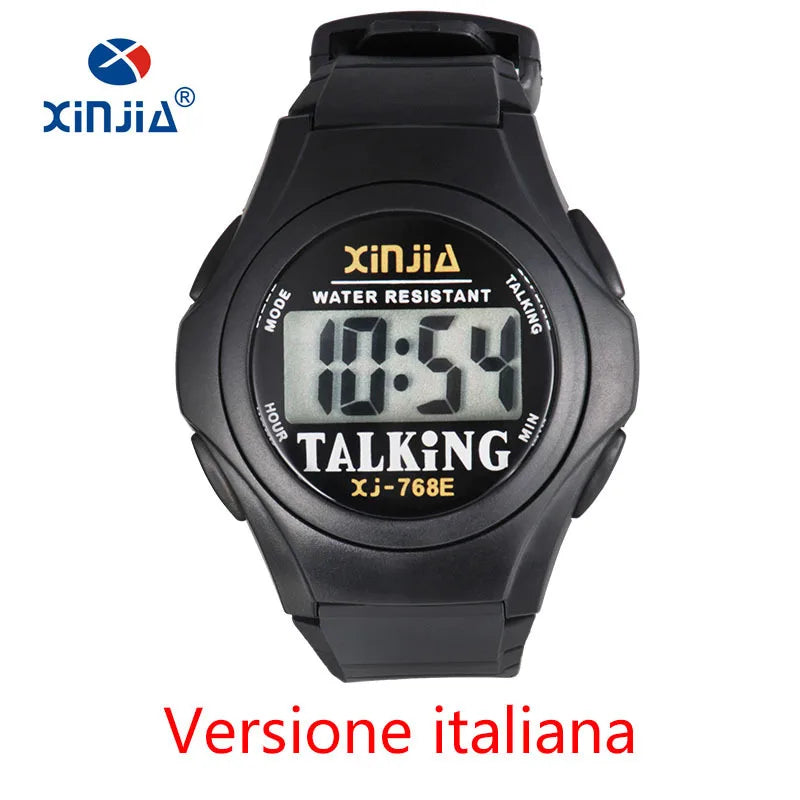 Xinjia - Nuevo reloj parlante para hombres y mujeres, deportivo, informal, digital, para personas mayores, edición limitada, italiano, árabe, ruso y coreano. 