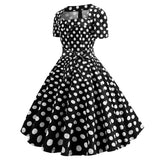 Women Square Collar Elegant Vintage Summer Dress Short Sleeve Midi Dress Robe Femme Casual Office Party Dress
