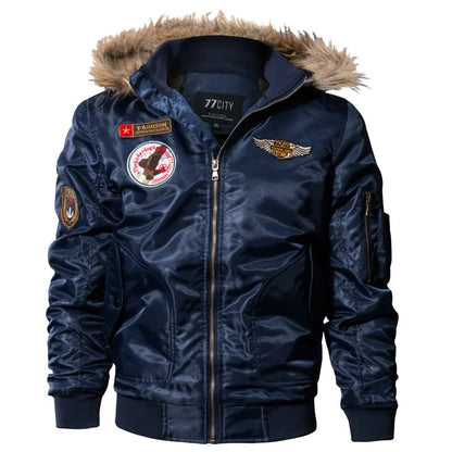 Brand Men's Winter Jacket Coat Male Parkas Military Fur Collar Hooded Fleece Thicken Quilted Bomber Jackets Men Clothing A2F827