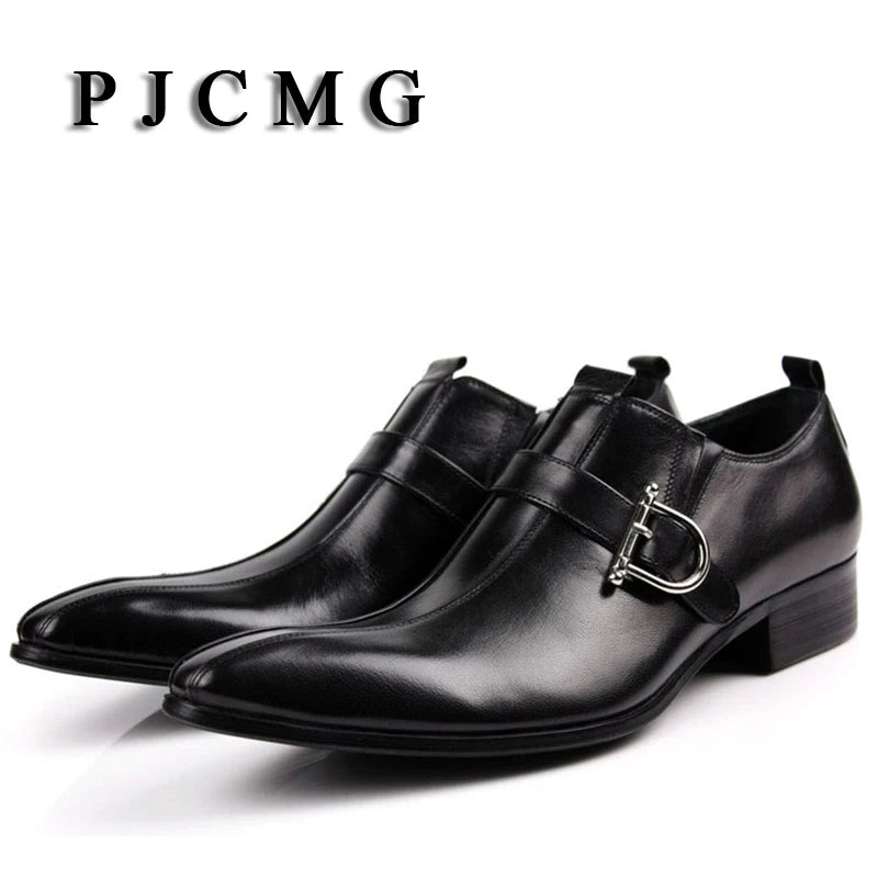 New Fashion Men's Oxford Casual Genuine Leather Business Buckle Pointed Toe Office & Career Shoes