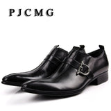 New Fashion Men's Oxford Casual Genuine Leather Business Buckle Pointed Toe Office & Career Shoes