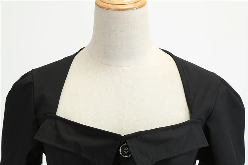 Women Square Collar Elegant Vintage Summer Dress Short Sleeve Midi Dress Robe Femme Casual Office Party Dress