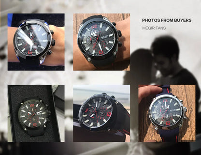 Reloj Megir de cuarzo analógico con cronógrafo para hombre, fecha, manecillas luminosas y correa de silicona resistente al agua.