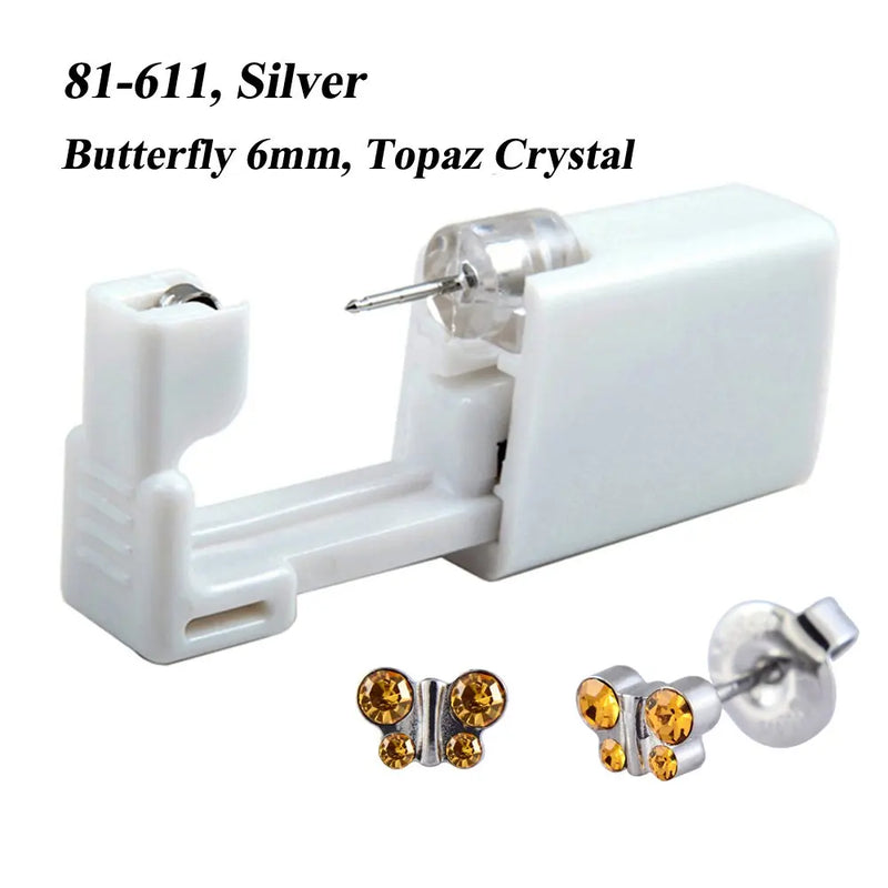 1 peça 316l aço cirúrgico descartável esterilizado unidades de piercing de orelha ferramentas de arma com brinco de cristal cz joias de piercing corporal