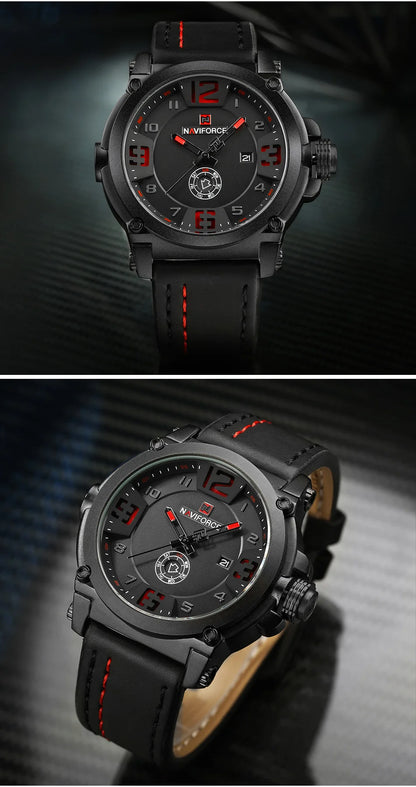 NAVIFORCE Top Luxury Brand Men Sports Military Quartz Watch Man Analog Date Clock Leather Strap Wristwatch Relogio Masculino