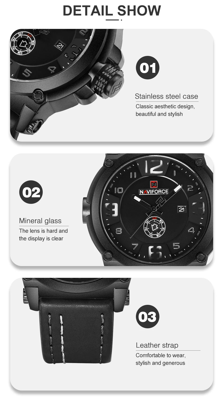 NAVIFORCE Top Luxury Brand Men Sports Military Quartz Watch Man Analog Date Clock Leather Strap Wristwatch Relogio Masculino