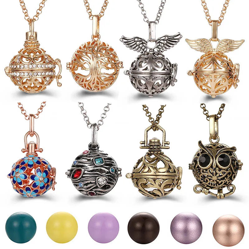 Mexico Music Ball Hollow Zircon Pendant Vintage Perfume Locket Necklace Aromatherapy Diffuser Sweater Chain For Women Jewelry