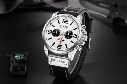 CURREN Mens Watches Top Luxury Brand Waterproof Sport Wrist Watch Chronograph Quartz Military Genuine Leather Relogio Masculino