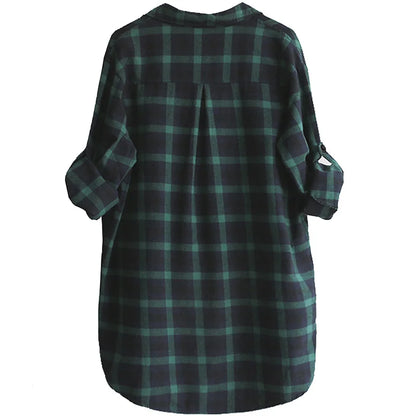 Women Blouse Shirt Loose Casual Plaid Shirts Long Sleeve Large Size Tops Womens Blouses Red Green 2021
