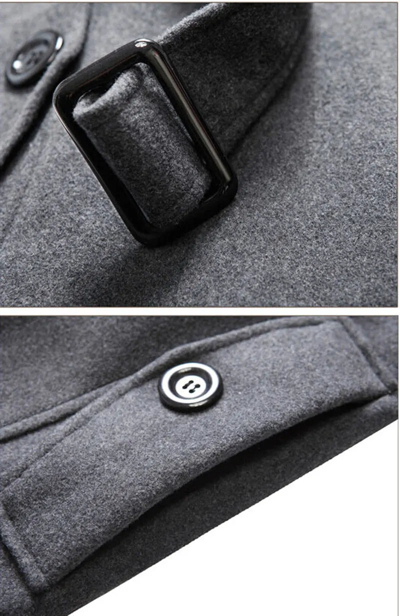 Men's Fleece Hooded Thick Wool Winter Coat 2023 Brand New Long Wool Trench Coat Men Casual Pocket Overcoat with Removable Hood