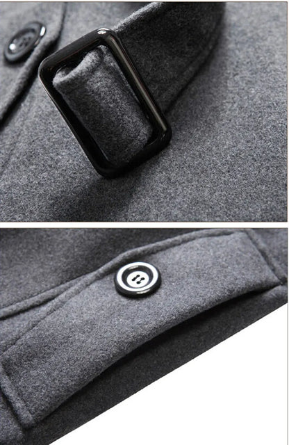 Men's Fleece Hooded Thick Wool Winter Coat 2023 Brand New Long Wool Trench Coat Men Casual Pocket Overcoat with Removable Hood
