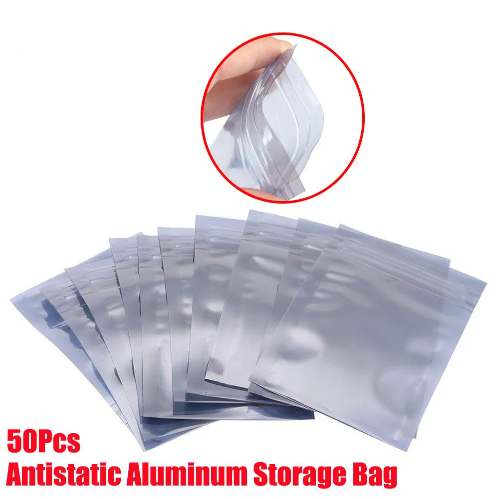 50pcs Aluminum Antistatic Bag Resealable Anti Static Ziplock Bags Pouch for Electronic Pouches Anti Static Package Mylar Bags