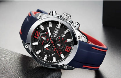 Reloj Megir de cuarzo analógico con cronógrafo para hombre, fecha, manecillas luminosas y correa de silicona resistente al agua.
