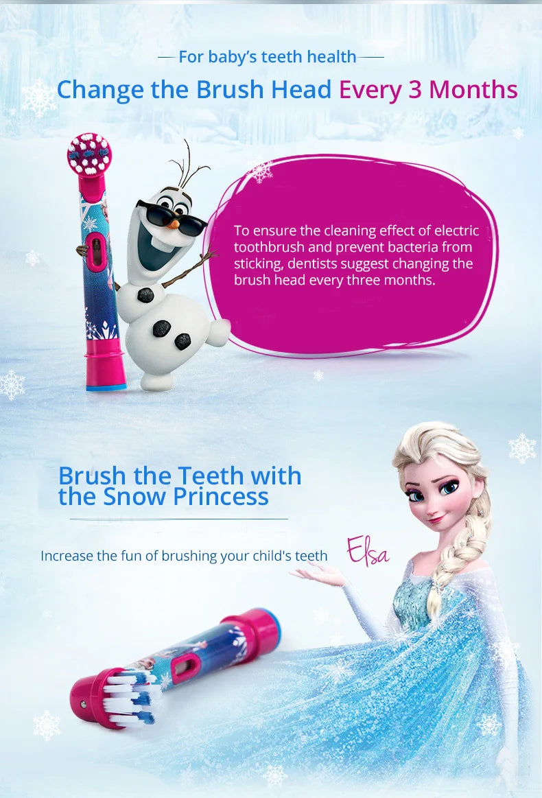 Recambio de cabezales de repuesto para cepillo de dientes eléctrico Oral B EB10 Kids, con cerdas suaves y cabezal redondo pequeño, ideal para limpieza dental de Spiderman y Frozen.