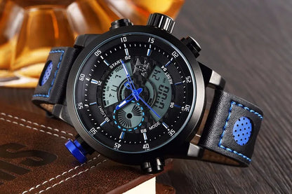2024 NEW AMST Luxury Brand Men's Quartz LED Watches Men Fashion Casual Sports Clock Genuine Leather Military Wrist Watch