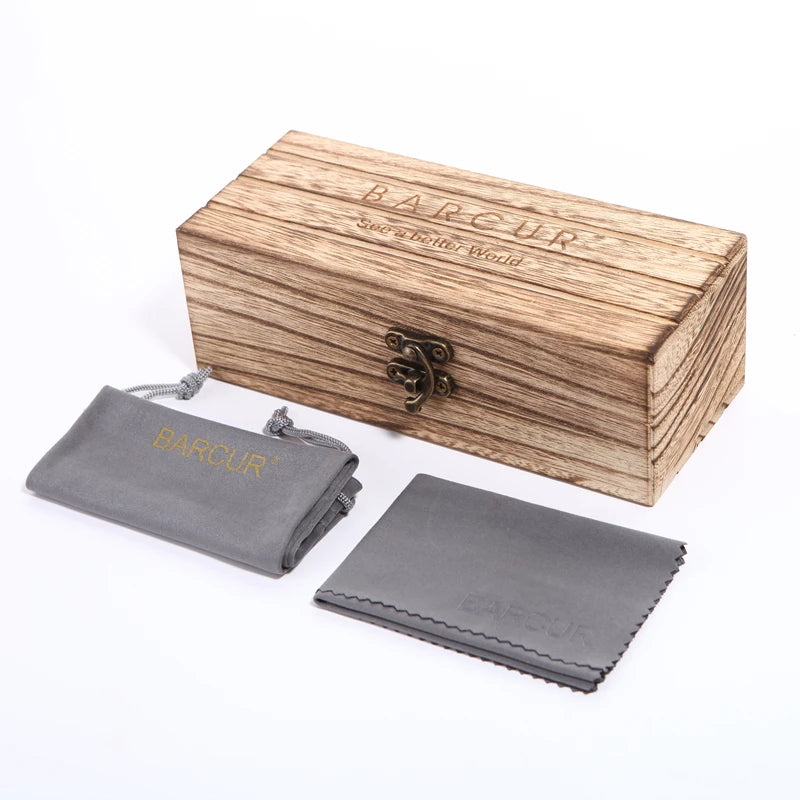 BARCUR Black Walnut Wood Sunglasses for Man Polarized High Quality Sqare Sun Glasses Men UV400 Eyewear Accessory Original Box