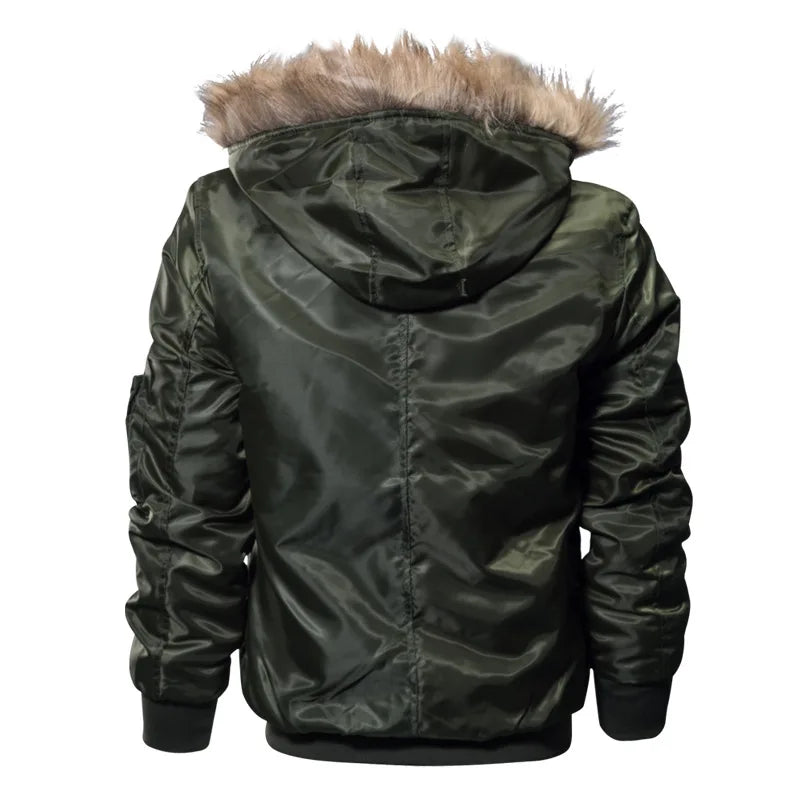 Brand Men's Winter Jacket Coat Male Parkas Military Fur Collar Hooded Fleece Thicken Quilted Bomber Jackets Men Clothing A2F827