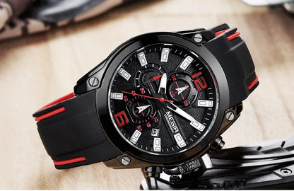 Reloj Megir de cuarzo analógico con cronógrafo para hombre, fecha, manecillas luminosas y correa de silicona resistente al agua.