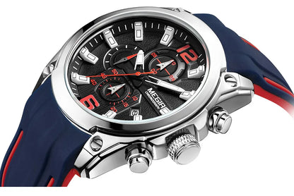 Reloj Megir de cuarzo analógico con cronógrafo para hombre, fecha, manecillas luminosas y correa de silicona resistente al agua.