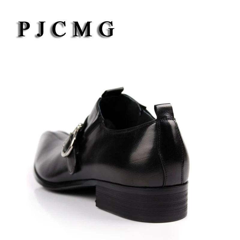 New Fashion Men's Oxford Casual Genuine Leather Business Buckle Pointed Toe Office & Career Shoes